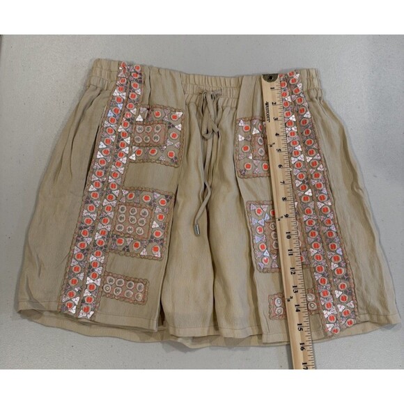 Anthropologie Skirt Women Small Tan Boho Elastic Waist Art to Wear Earthy Tribal - Picture 4 of 7